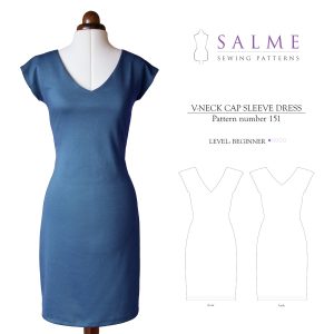 Salme Sewing Patterns V-Neck Cap Sleeve Dress Downloadable Pattern 151